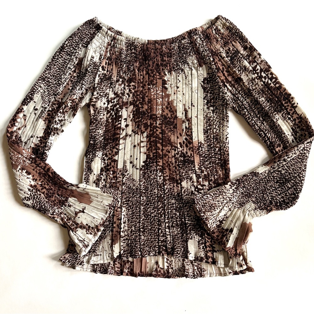 Animal Print Pleated Blouse